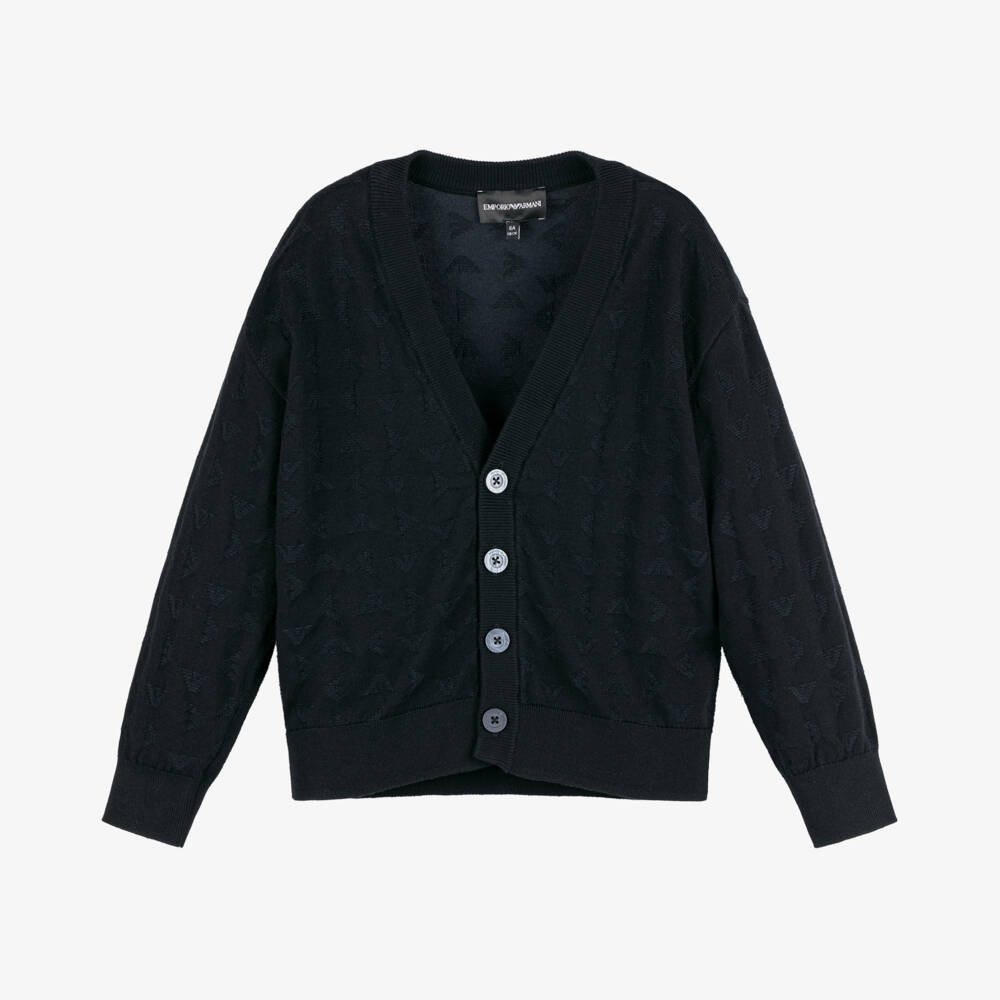 Emporio Armani-Синий вязаный кардиган с эмблемой орла | Childrensalon Outlet
