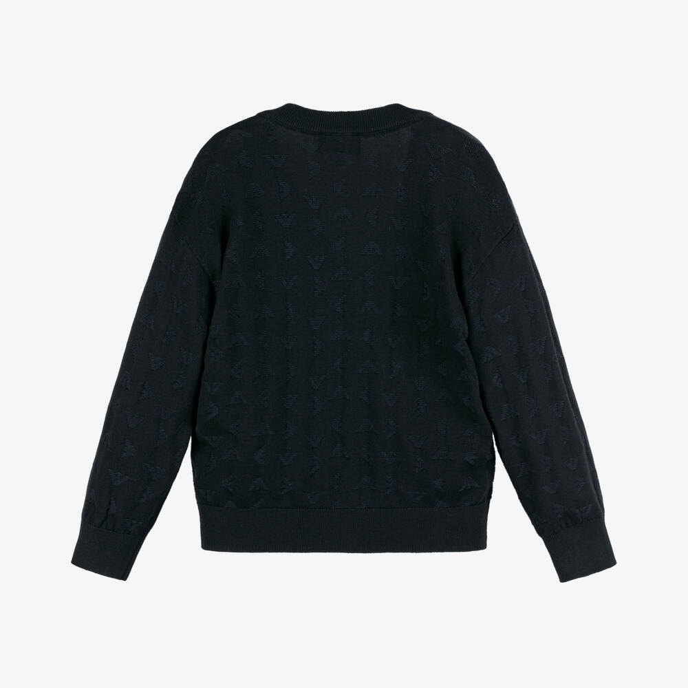 Emporio Armani-Navy Knit Cardigan with Eagle Emblem | Childrensalon Outlet
