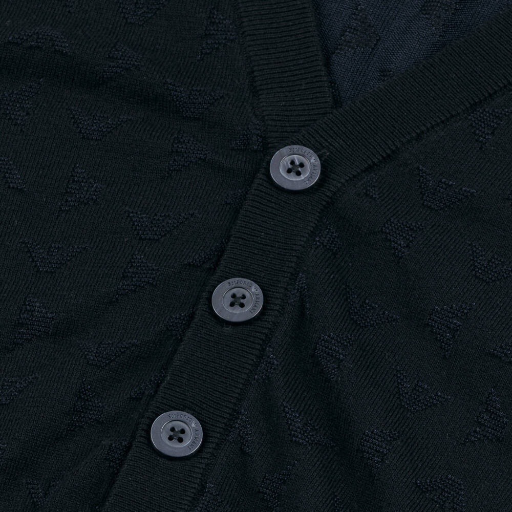Emporio Armani-Navy Knit Cardigan with Eagle Emblem | Childrensalon Outlet
