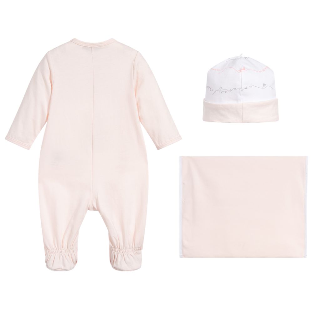 Emporio Armani Pink Babygrow & Hat Set Childrensalon Outlet