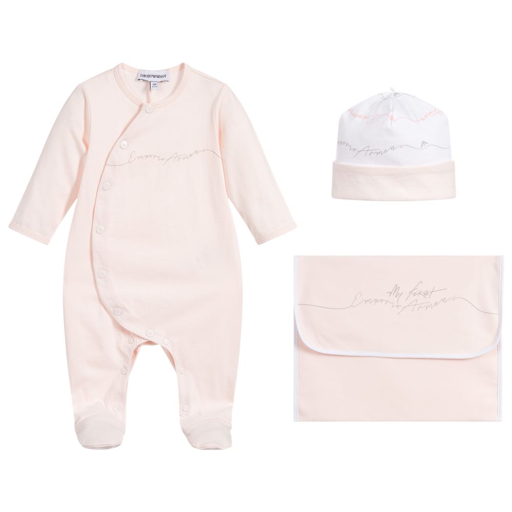 Emporio Armani - Ensemble bonnet et grenouillère rose | Childrensalon