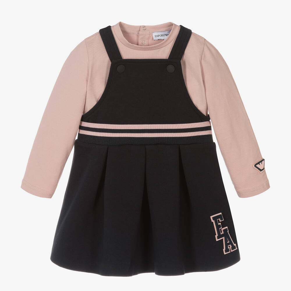 Emporio Armani-Pink & Blue Pinafore Dress Set | Childrensalon Outlet