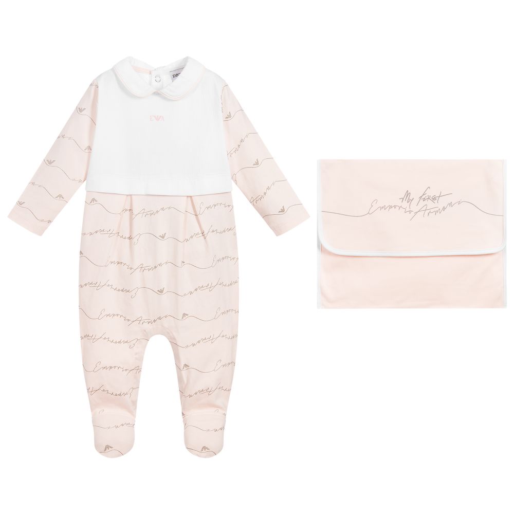 Emporio Armani-Pink Cotton Babygrow | Childrensalon Outlet