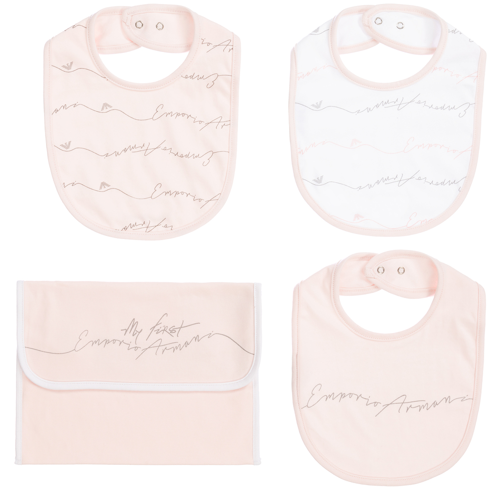 Emporio Armani - Pink Cotton Bib Set (3 Pack) | Childrensalon