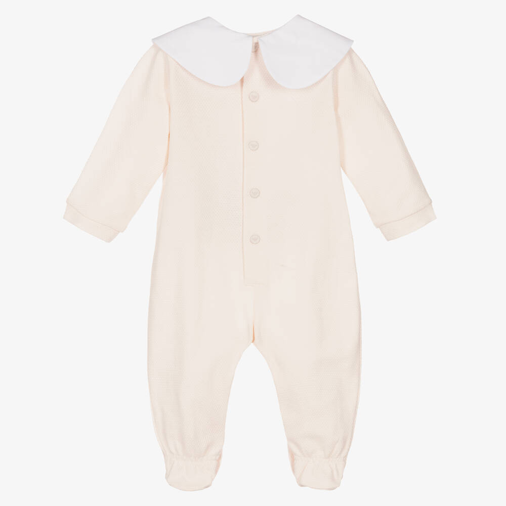 Emporio Armani-Pink Cotton Piqué Logo Babygrow | Childrensalon Outlet