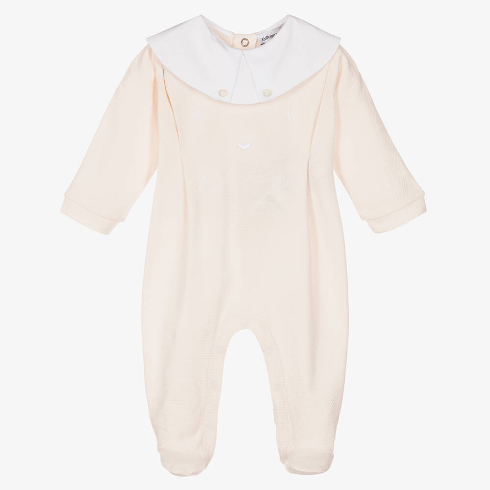 Emporio Armani-Pink Cotton Piqué Logo Babygrow | Childrensalon Outlet