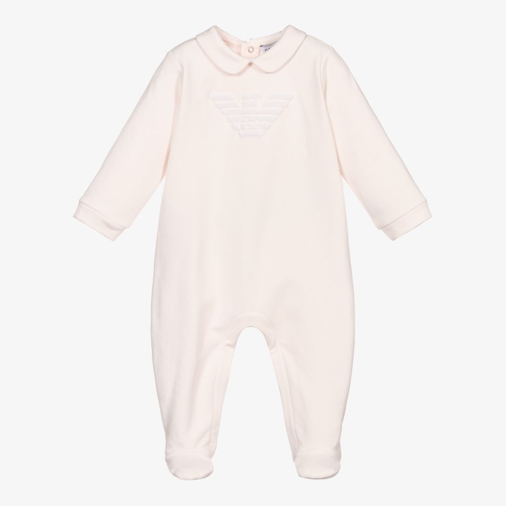 Emporio Armani Girls Eagle Logo Babysuit Girls Infant 6 Month Pink Cotton by Childrensalon