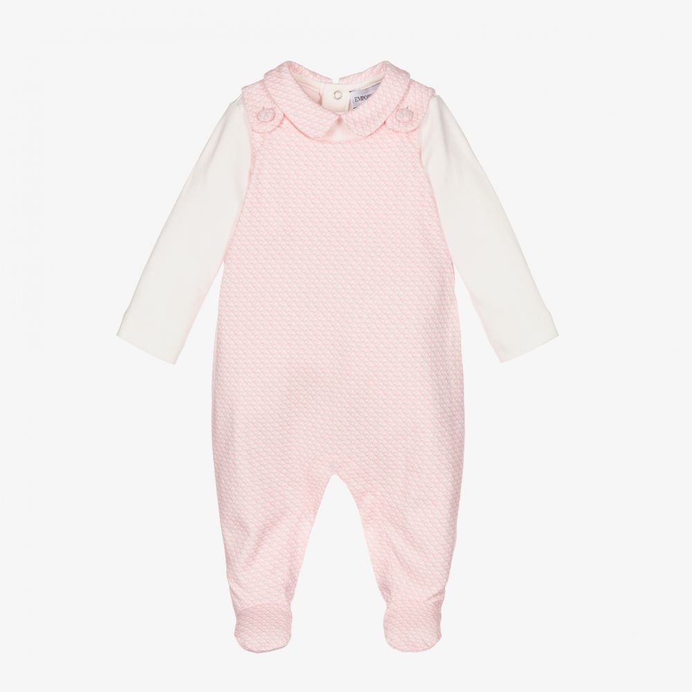 Emporio Armani - Кремовое боди и розовый полукомбинезон для малышей | Childrensalon