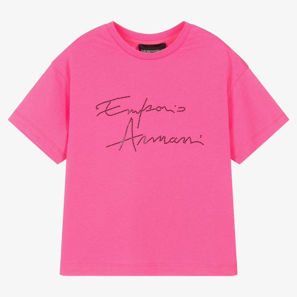 Emporio Armani - Pink Studded Logo T-Shirt | Childrensalon