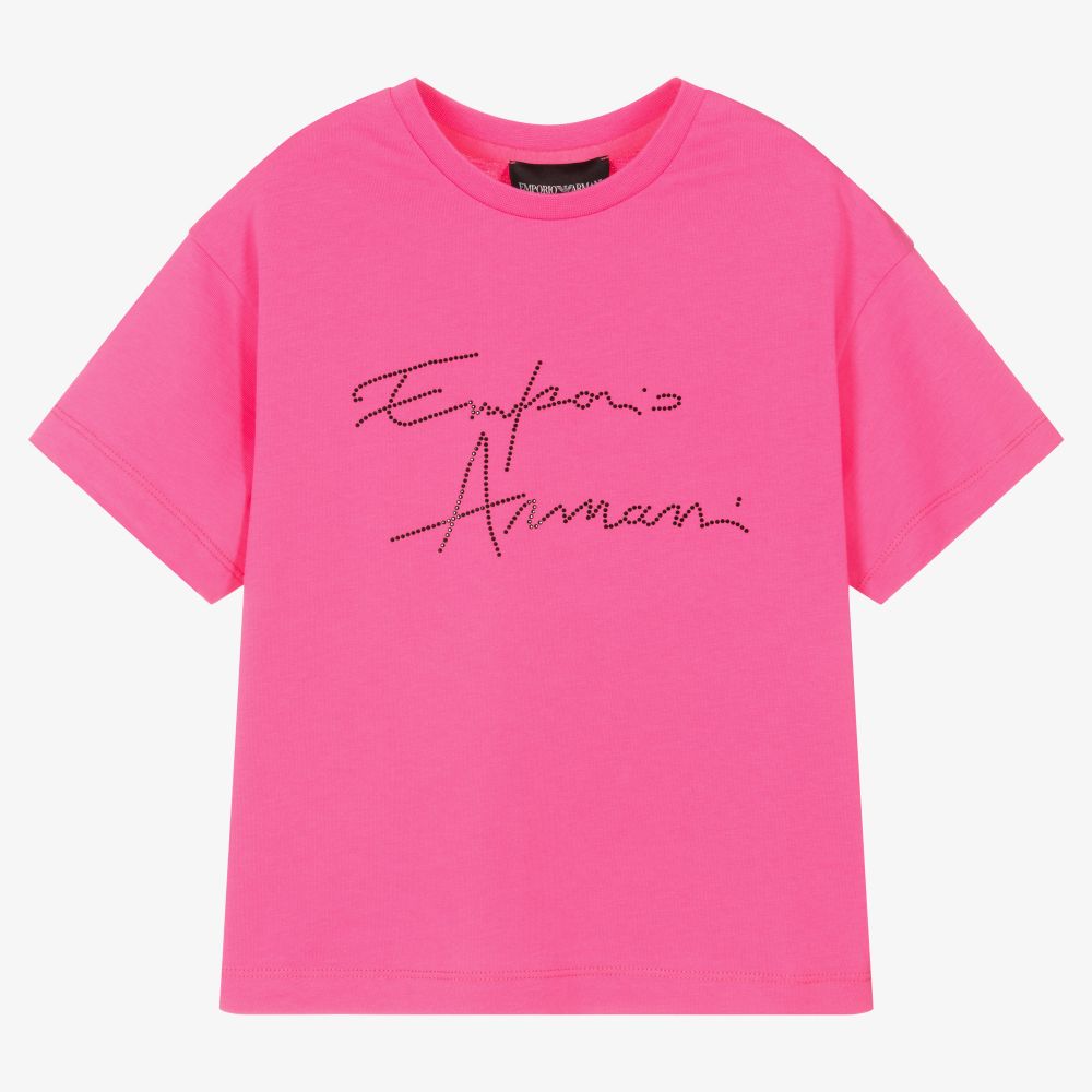 Emporio Armani Pink Studded Logo T Shirt Childrensalon Outlet