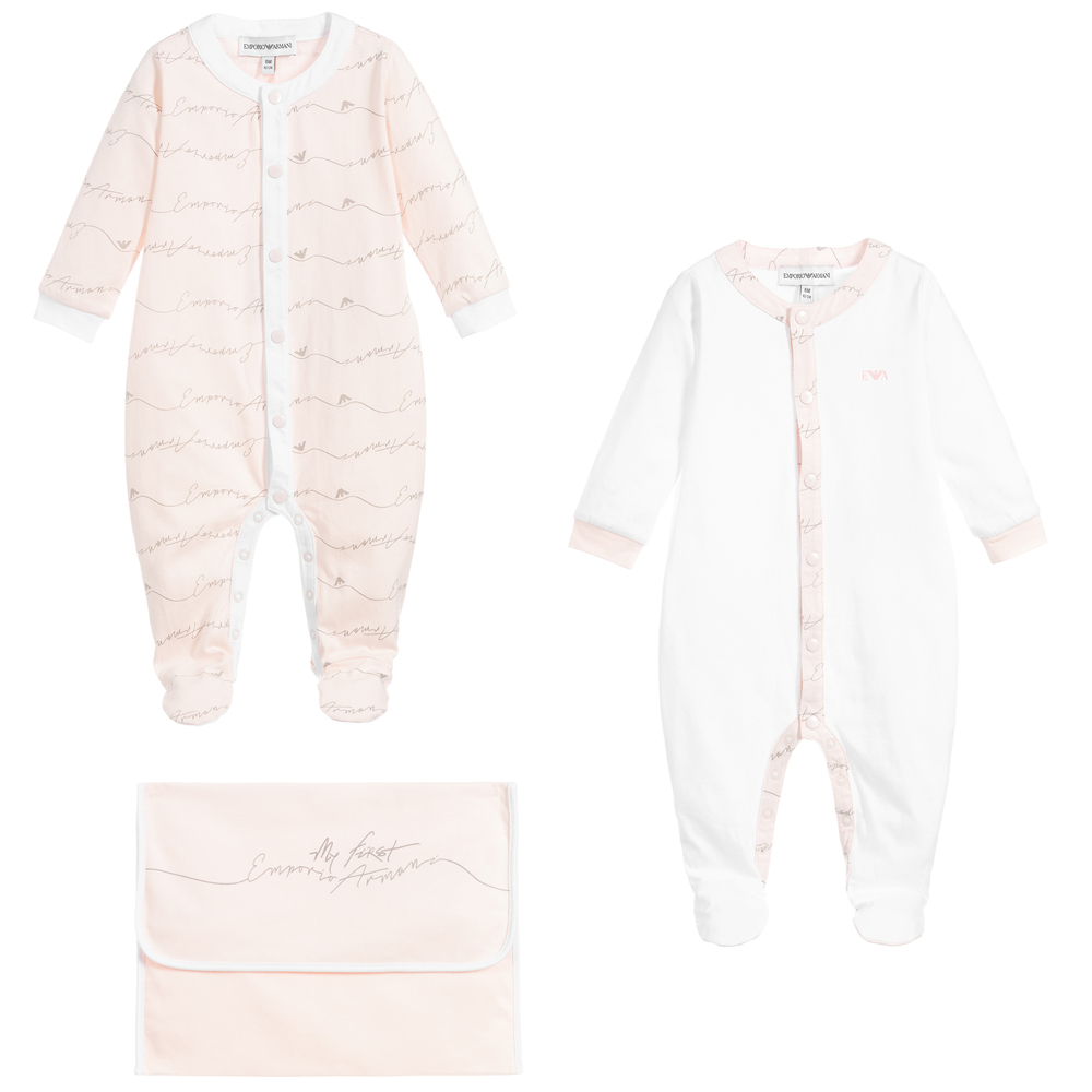 Emporio Armani Pink White Babysuit Set Childrensalon Outlet