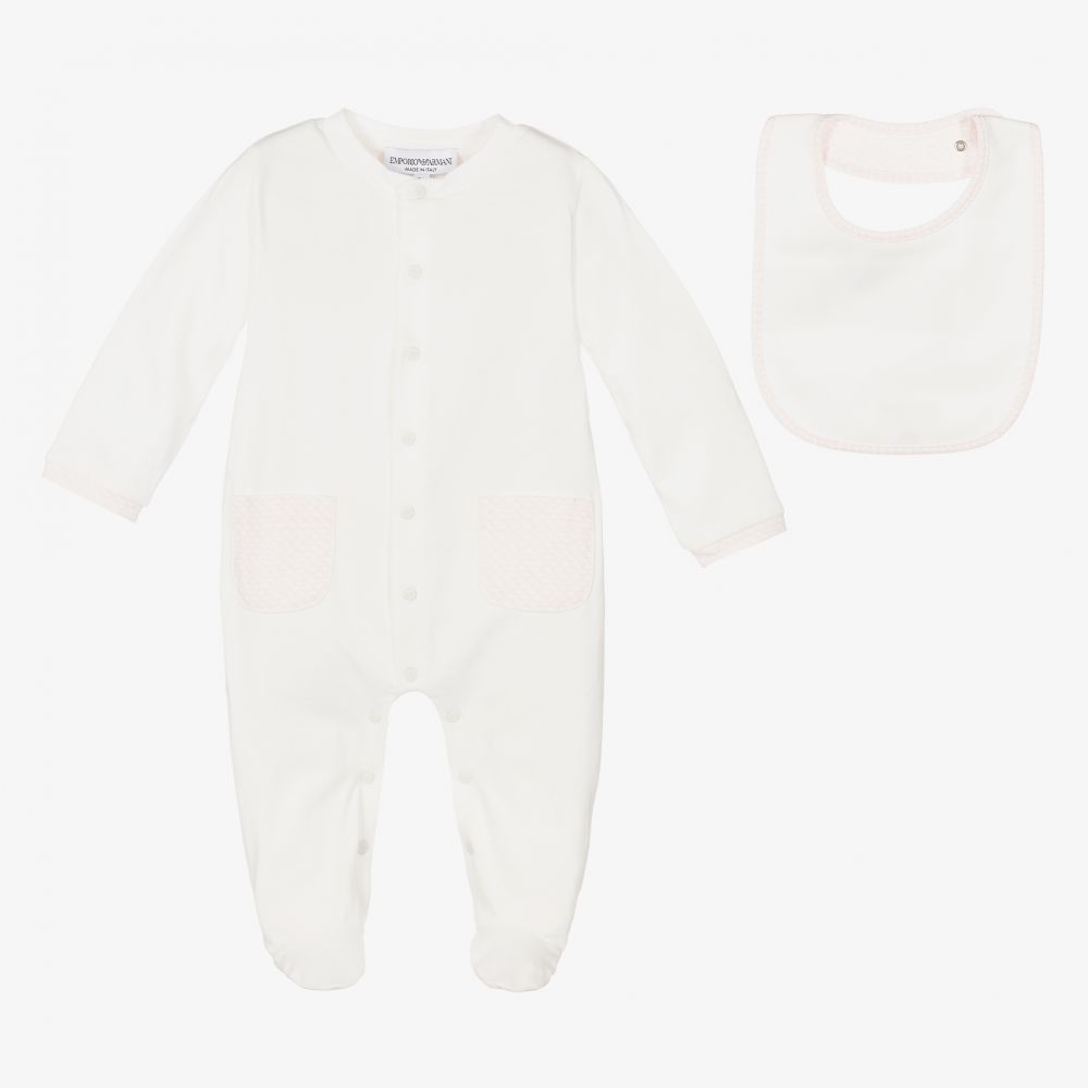 Emporio Armani-Pink & White Babysuit Set | Childrensalon Outlet