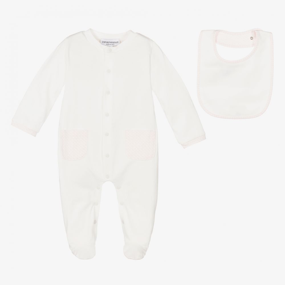 Emporio Armani - Pink & White Babysuit Set | Childrensalon