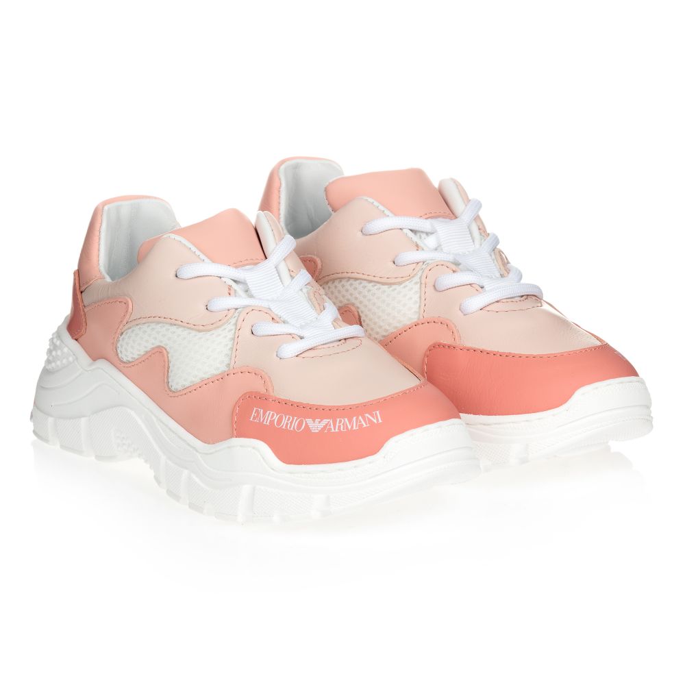 Emporio Armani - Pink & White Leather Trainers | Childrensalon