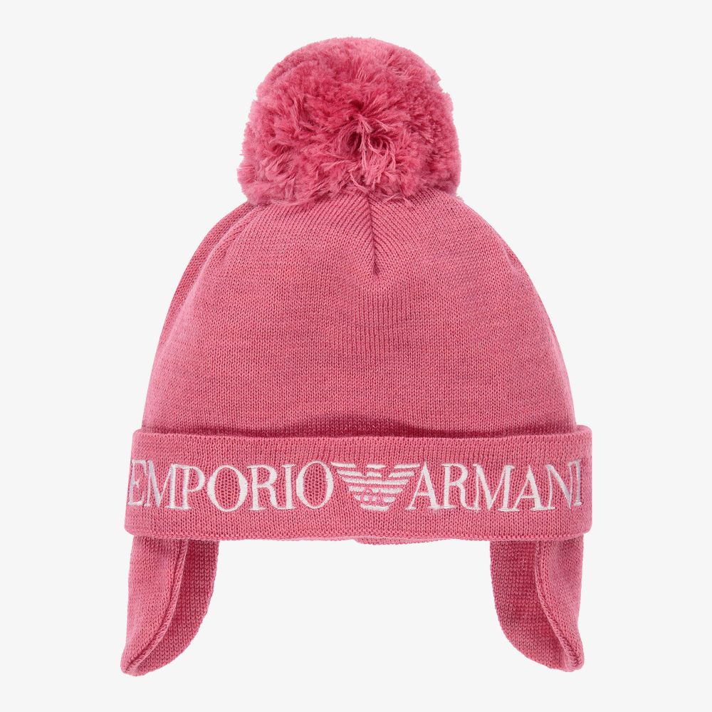 Emporio Armani - قبعة بوم-بوم أطفال بناتي صوف محبوك لون زهري | Childrensalon