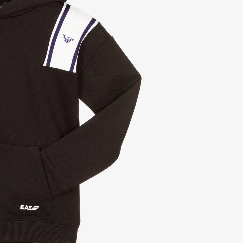 إEmporio Armani-سويتشيرت هودي قطن جيرسي لون أسود | Childrensalon Outlet