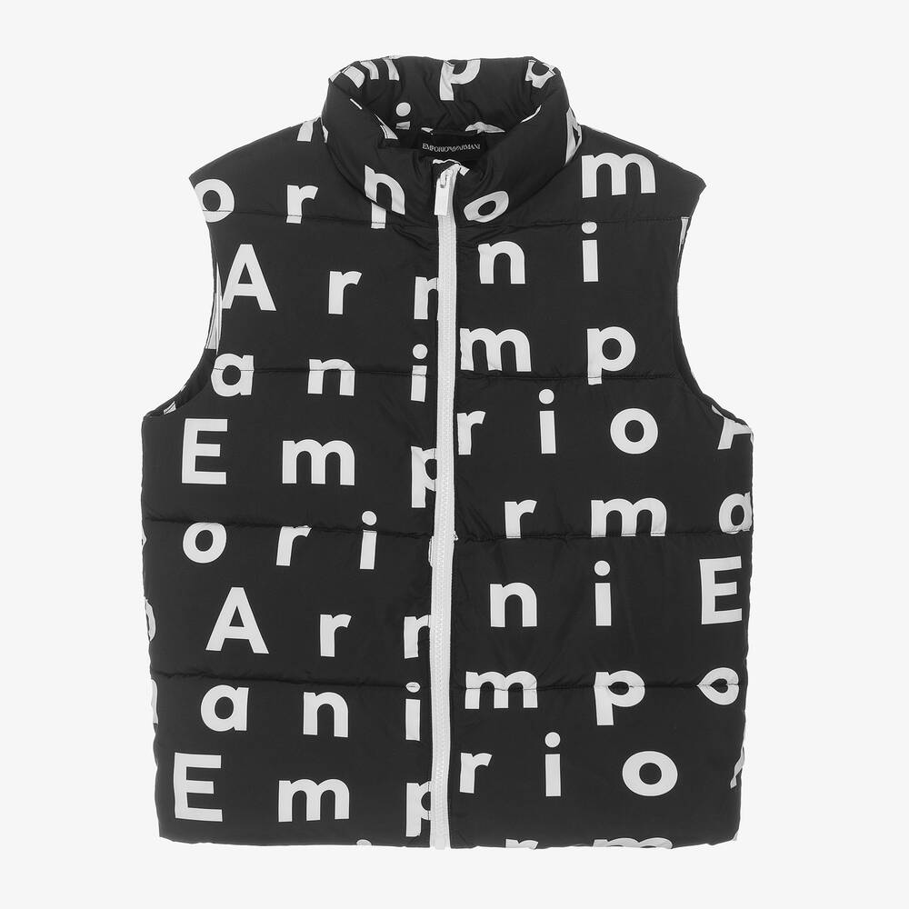 Emporio Armani - Teen Black Logo Puffer Gilet | Childrensalon