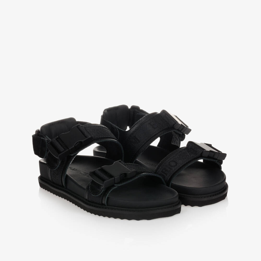 Emporio Armani-صندل جلد لون أسود | Childrensalon Outlet