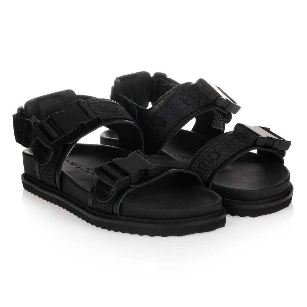Emporio Armani - Sandales noires à logo Ado | Childrensalon