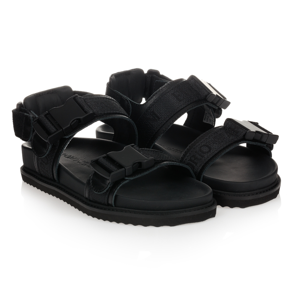 Emporio Armani-Teen Black Logo Sandals | Childrensalon Outlet