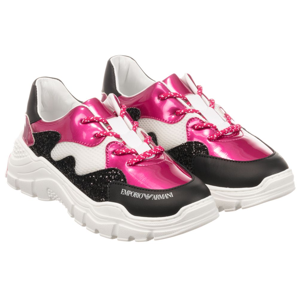 Emporio Armani - Teen Black & Pink Trainers | Childrensalon