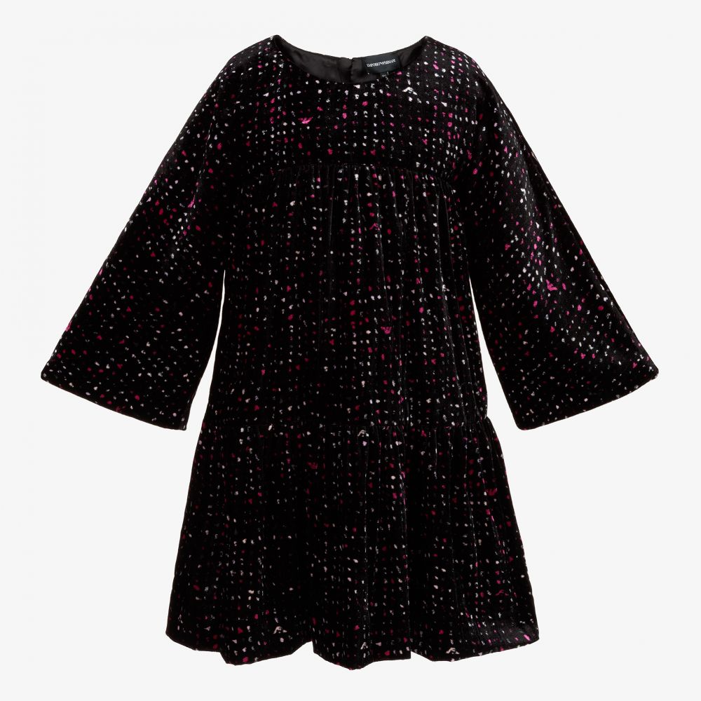 Emporio Armani - Teen Black Printed Velvet Dress | Childrensalon