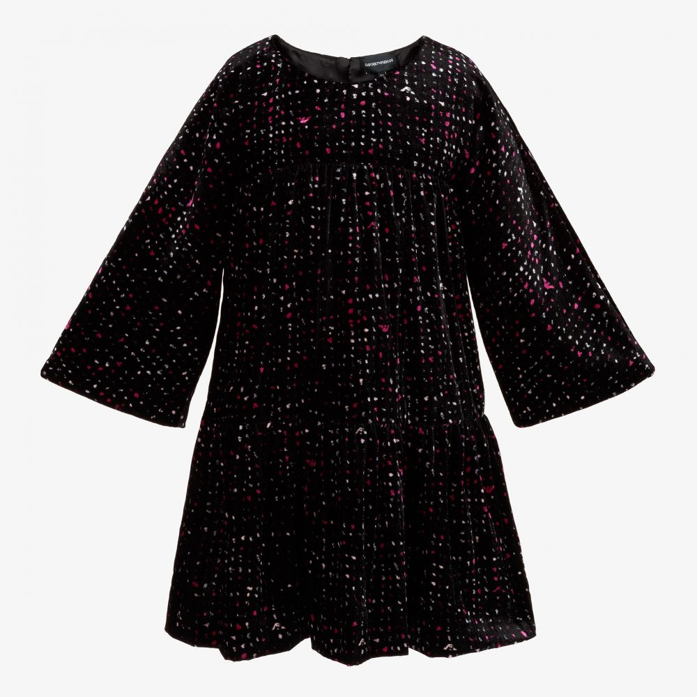 Emporio Armani - Robe noire imprimée en velours Ado | Childrensalon