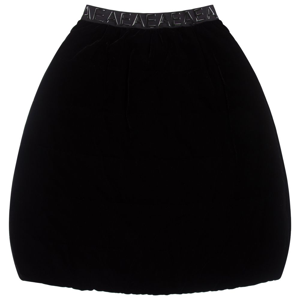 Emporio Armani-Teen Black Velvet Logo Skirt | Childrensalon Outlet
