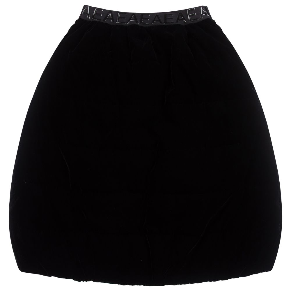 Emporio Armani-Teen Black Velvet Logo Skirt | Childrensalon Outlet