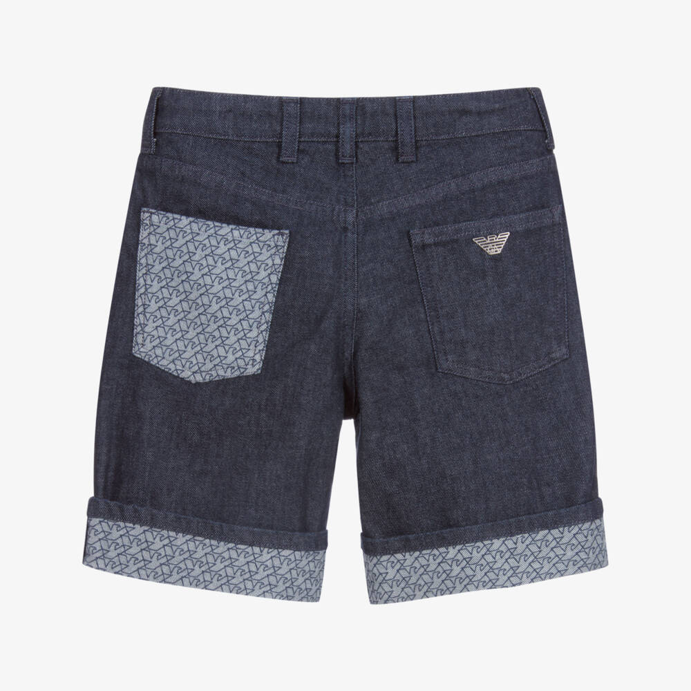 Emporio Armani-شورت قطن دنيم لون أزرق | Childrensalon Outlet