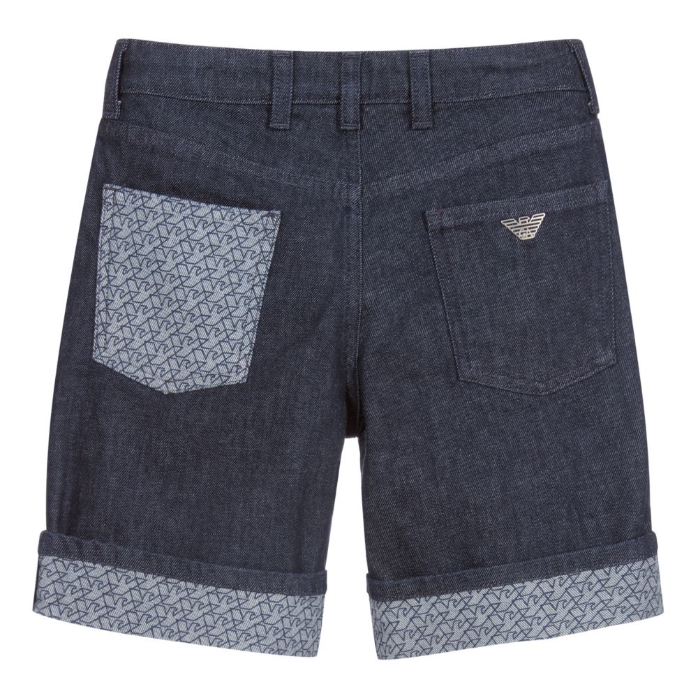 Emporio Armani Short bleu en denim a logo Ado