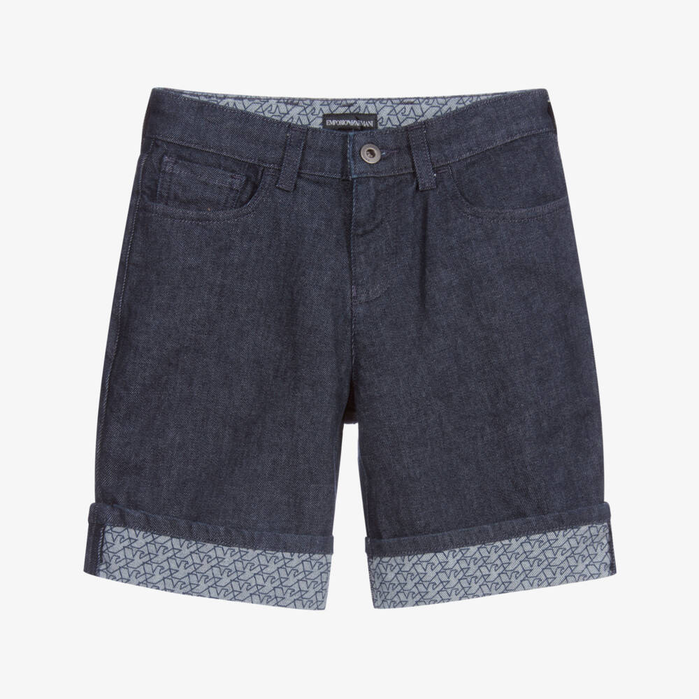 Emporio Armani-Teen Blue Denim Logo Shorts | Childrensalon Outlet