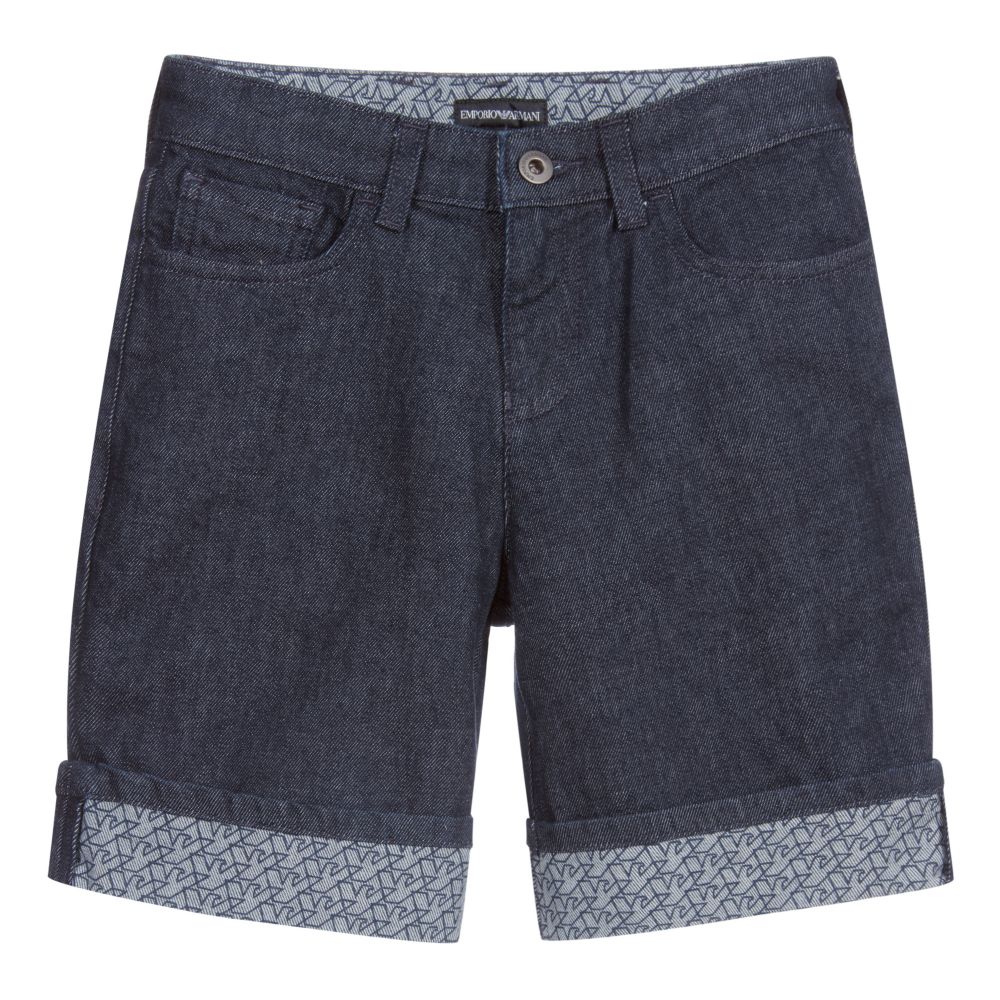 Emporio Armani - Синие джинсовые шорты с логотипом для подростков | Childrensalon