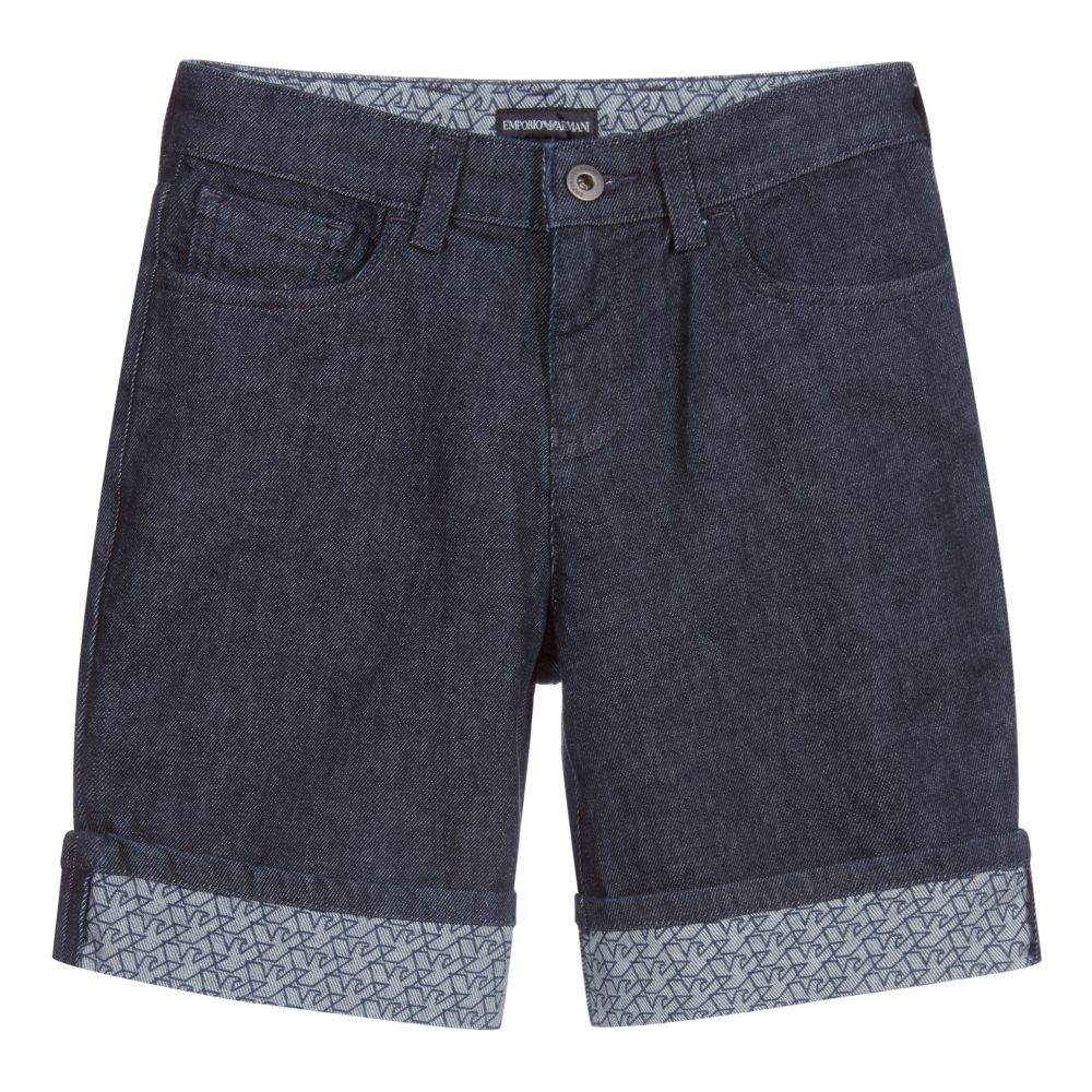 Emporio Armani - Short bleu en denim à logo Ado | Childrensalon