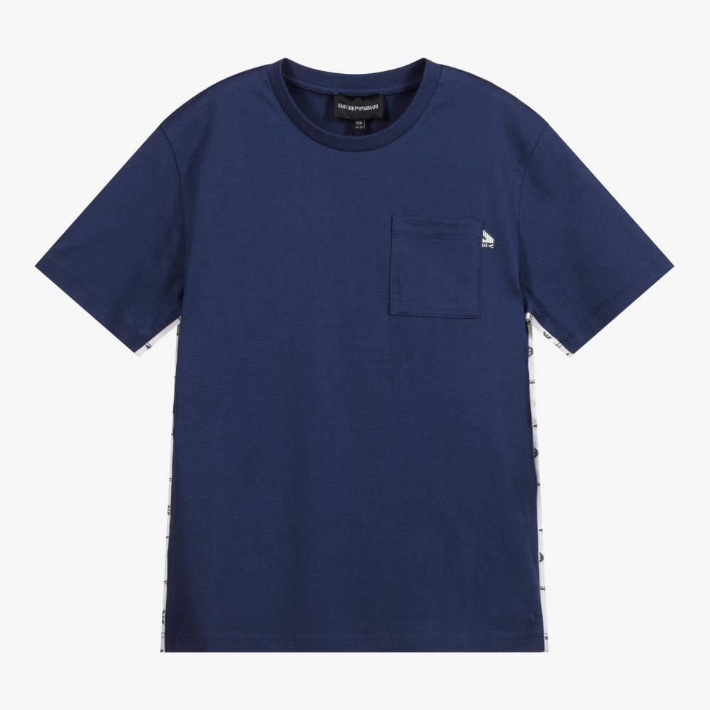 Emporio Armani-تيشيرت تينز ولادي قطن جيرسي لون أزرق | Childrensalon Outlet