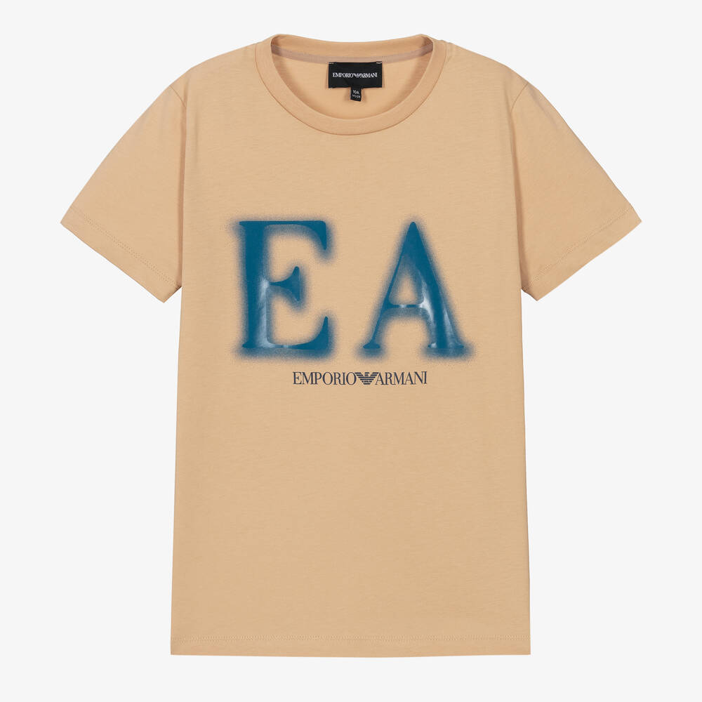 Emporio Armani - Бежевая хлопковая футболка EA для мальчиков-подростков  | Childrensalon