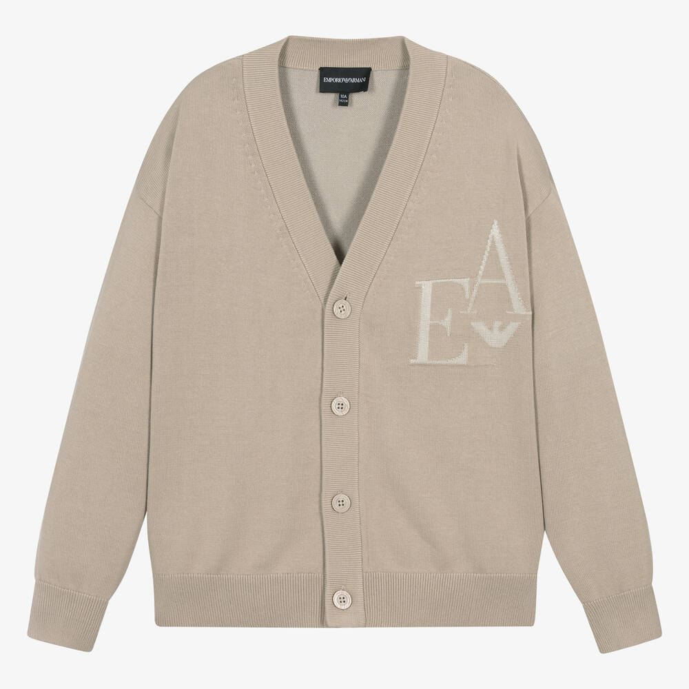 Emporio Armani - Teen Boys Beige Cotton Knit Cardigan