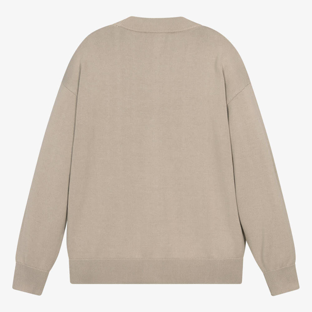 Emporio Armani-Teen Boys Beige Cotton Knit Cardigan | Childrensalon Outlet