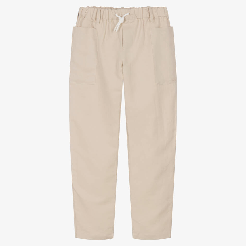 Emporio Armani - Бежевые брюки из хлопка и льна | Childrensalon