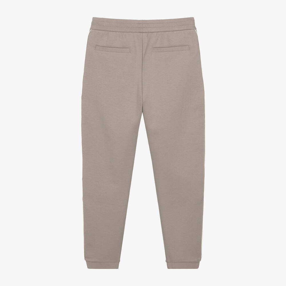 Emporio Armani Teen Boys Beige Cotton Logo Tape Joggers