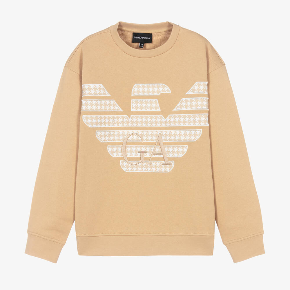 Emporio Armani-Teen Boys Beige Cotton Sweatshirt | Childrensalon Outlet