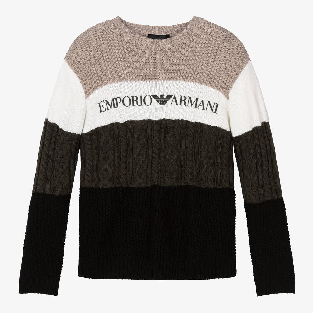Emporio Armani - Teen Boys Beige & Green Wool Knit Sweater | Childrensalon