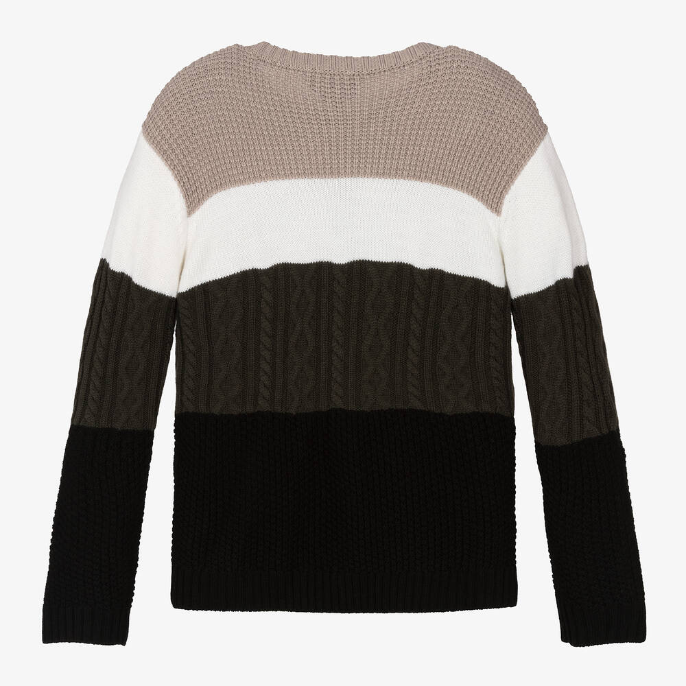 Emporio Armani-بلوفر مزيج صوف محبوك لون بيج وأخضر للمراهقين | Childrensalon Outlet
