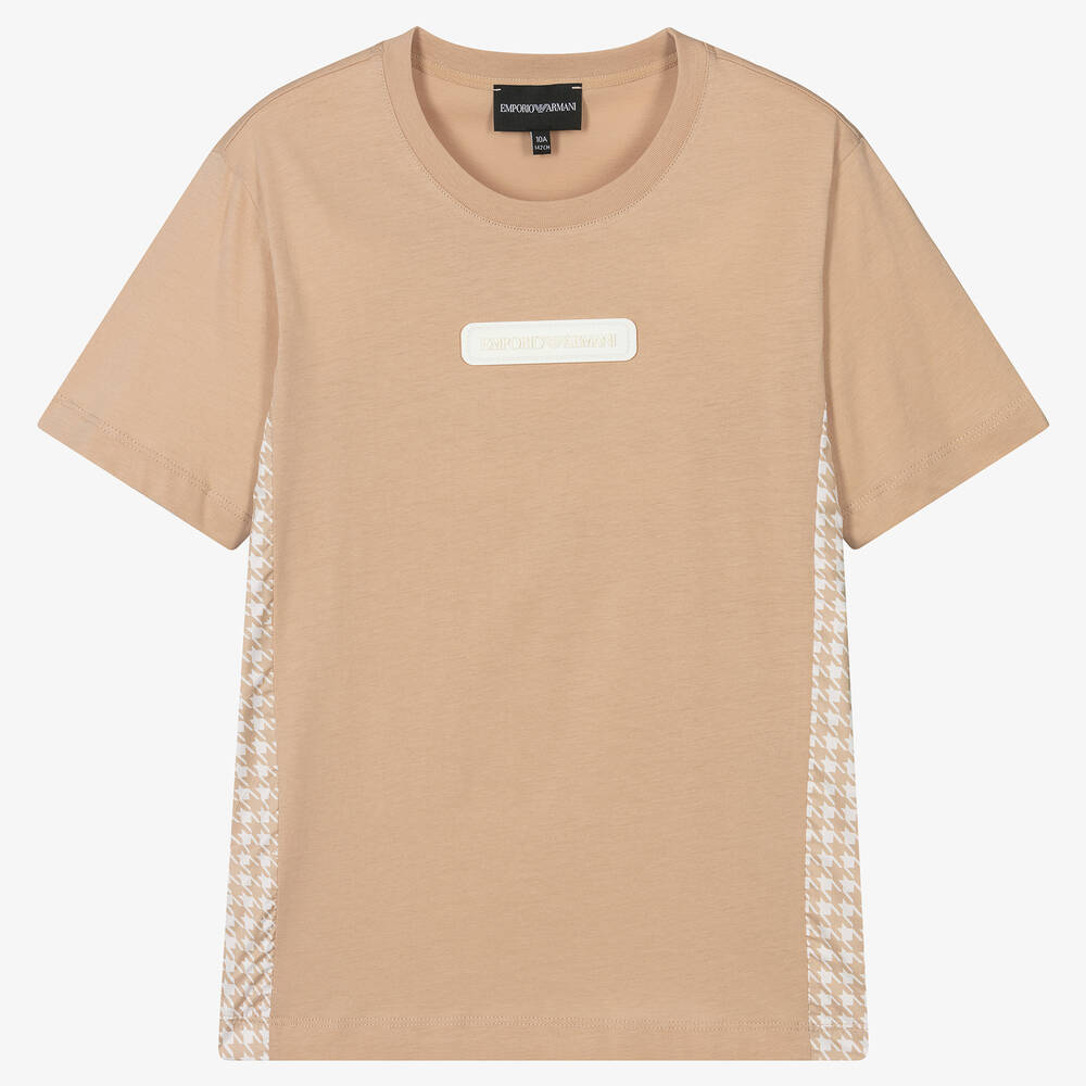 Emporio Armani-Teen Boys Beige Houndstooth T-Shirt | Childrensalon Outlet