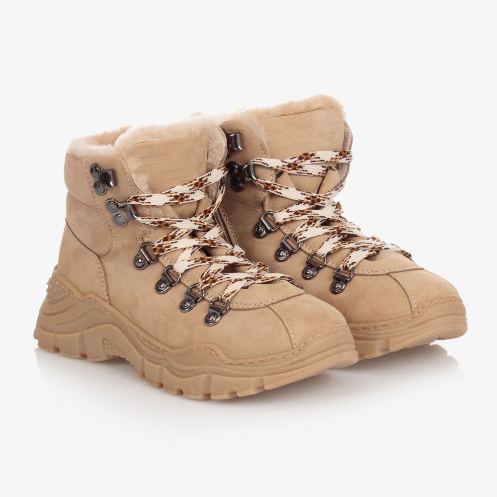Emporio Armani - Teen Boys Beige Leather Boots | Childrensalon
