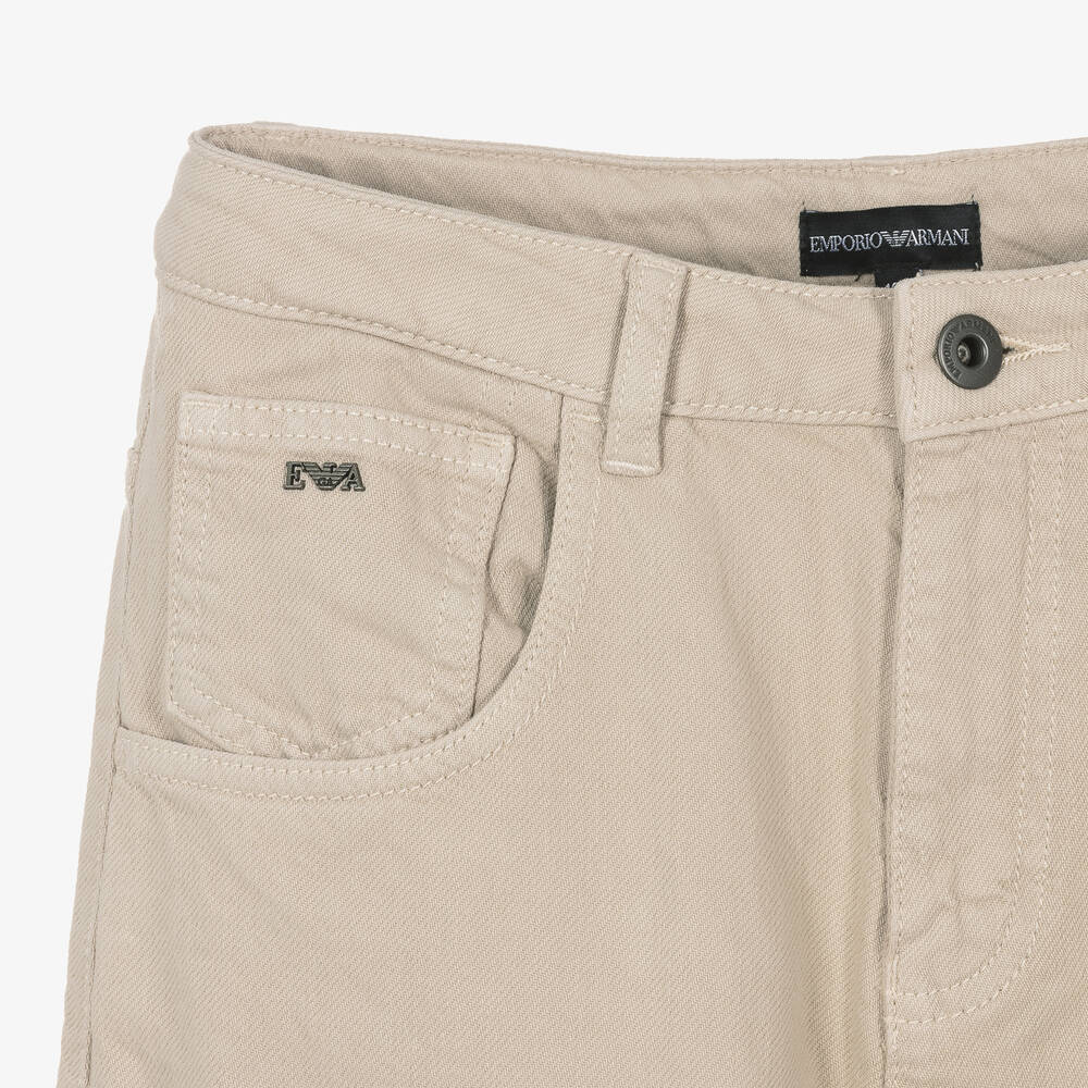 Emporio Armani-Teen Boys Beige Twill Cargo Trousers | Childrensalon Outlet