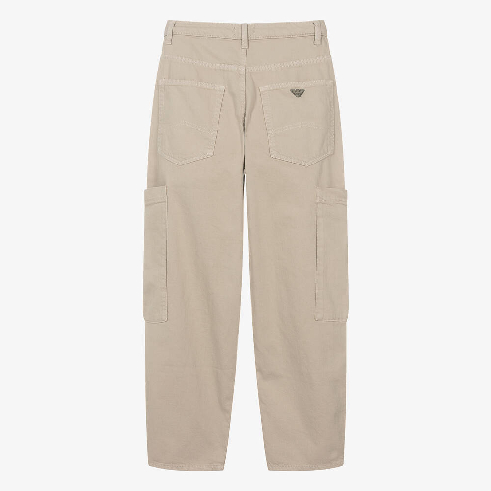 Emporio Armani-Teen Boys Beige Twill Cargo Trousers | Childrensalon Outlet