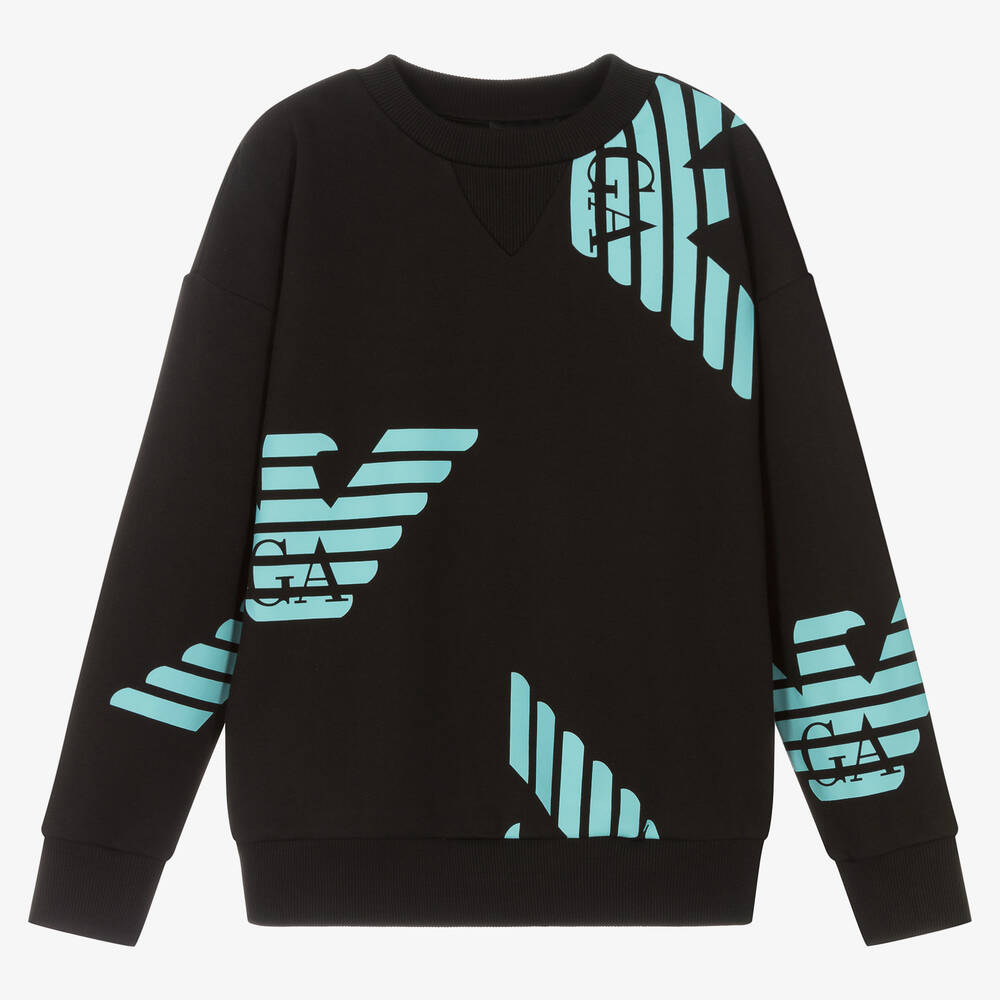 Teen Boys Black Cotton Eagle Sweatshirt