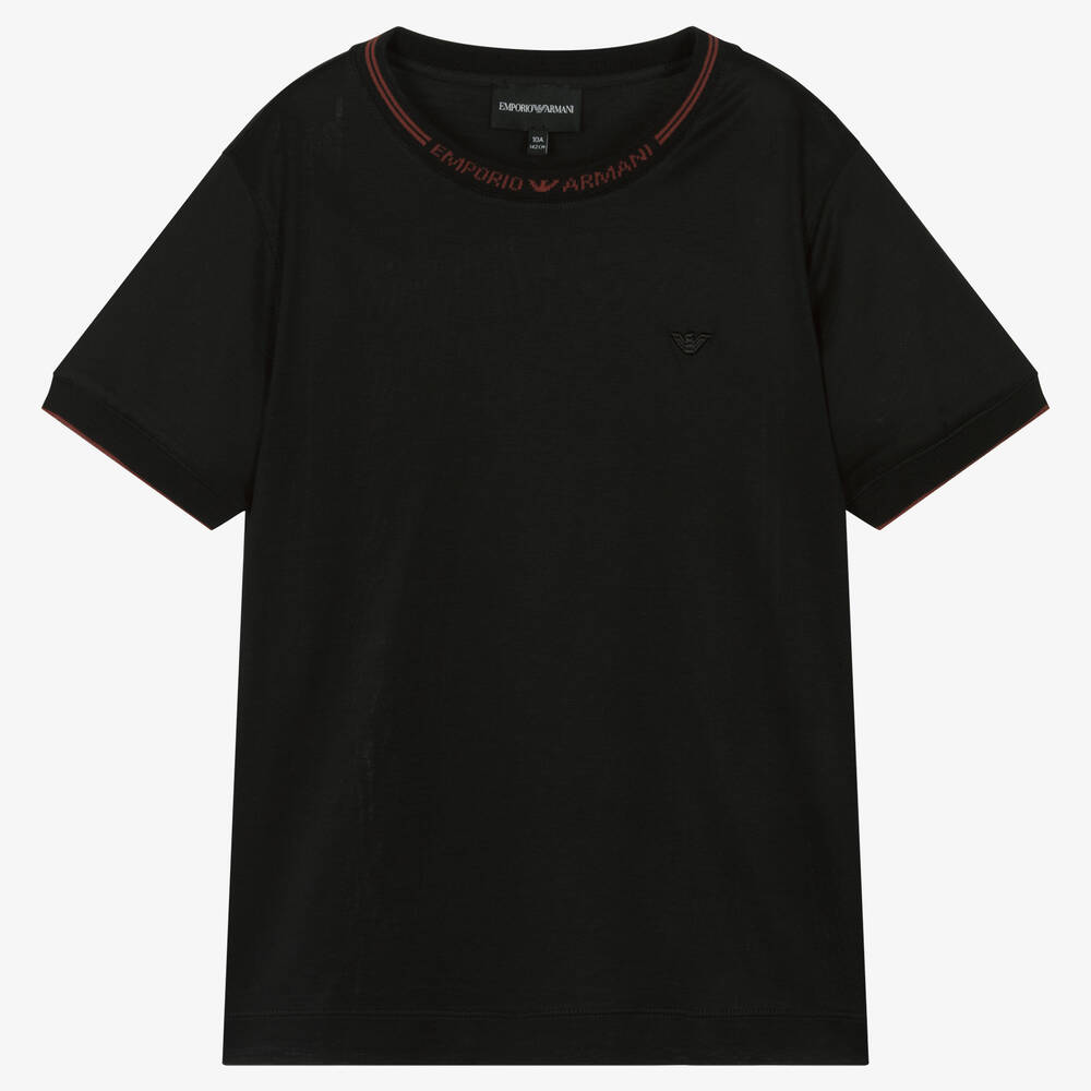 Emporio Armani - Черная хлопковая футболка | Childrensalon