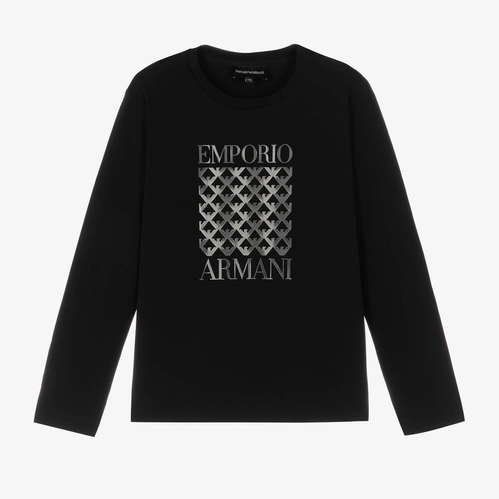 Emporio Armani-Teen Boys Black Cotton Top | Childrensalon Outlet
